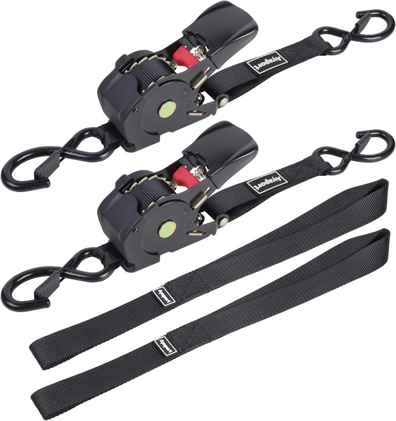 Ayaport Retractable Ratchet Straps 1in x 12.5ft – Heavy Duty 1200lbs Break Strength Ratchet Straps Self Retractable Tie Down with S Hooks for Motorcycles, Dirt Bikes, Atvs, Trucks, Cargo, Trailers - Image 1
